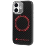Case Audi RSQ Carbon Fiber Sport Red Circle MagSafe for iPhone 17 black - imagine 3