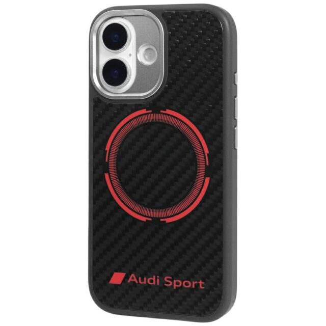 Case Audi RSQ Carbon Fiber Sport Red Circle MagSafe for iPhone 17 black - imagine 3