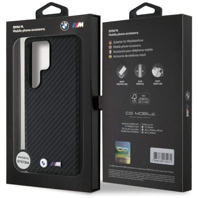 Case BMW Leather Carbon MagSafe for Samsung Galaxy S25 Ultra black - imagine 8