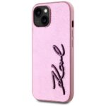 Case Karl Lagerfeld Wrinkled Metal Signature for iPhone 15 pink - imagine 2