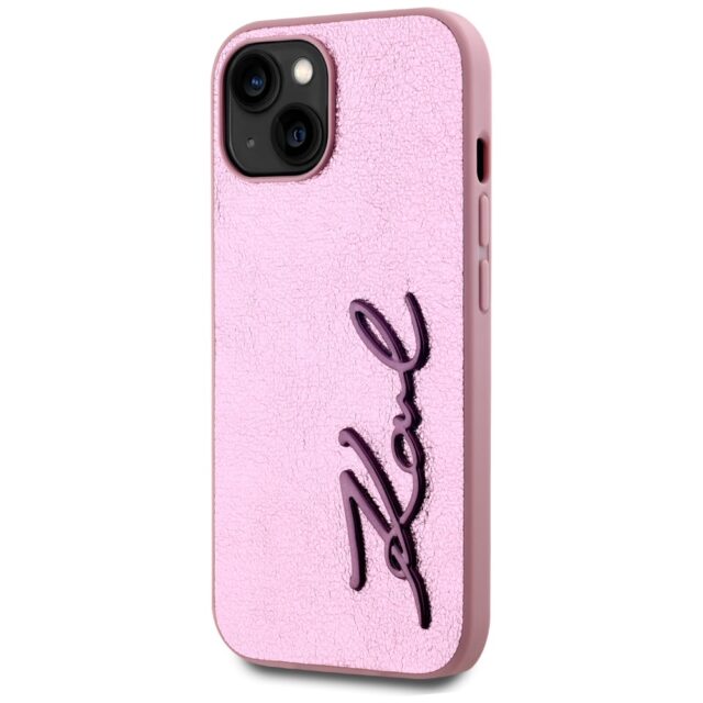 Case Karl Lagerfeld Wrinkled Metal Signature for iPhone 15 pink - imagine 2