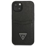 Guess GUHCP13SPSATPK iPhone 13 mini 5,4" black hardcase SaffianoTriangle Logo Cardslot - imagine 3