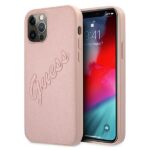 Guess GUHCP12LRSAVSRG iPhone 12 Pro Max 6,7" pink hardcase Saffiano Vintage Script