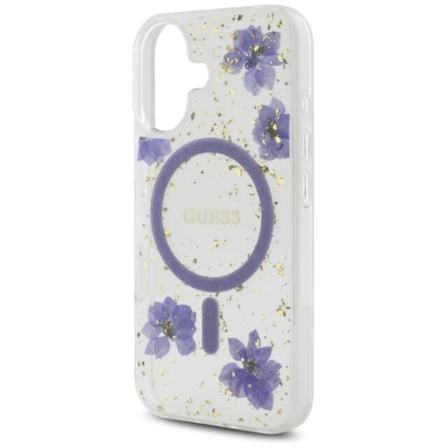 Case Guess Resin Flowers Glitter MagSafe for iPhone 16 purple - imagine 6