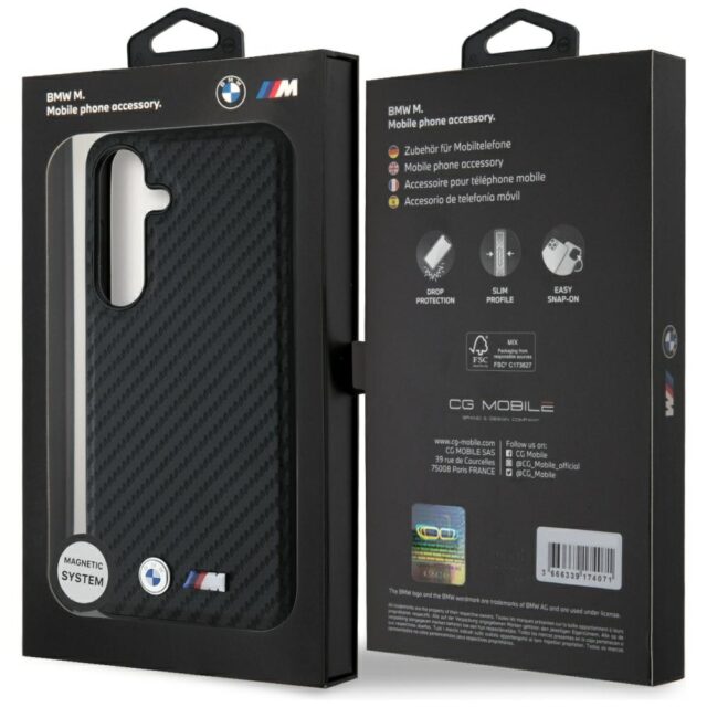 Case BMW Leather Carbon MagSafe for Samsung Galaxy S25 black - imagine 8