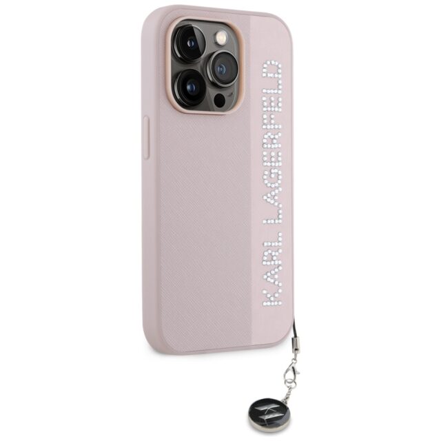 Karl Lagerfeld KLHCP15LPSAKDGCP iPhone 15 Pro 6.1" pink hardcase Saffiano Rhinestones & Charm - imagine 4