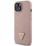 Guess GUHCP15SPCRTHCP iPhone 15 / 14 / 13 6.1" pink hardcase Croco Triangle Metal Logo - imagine 2