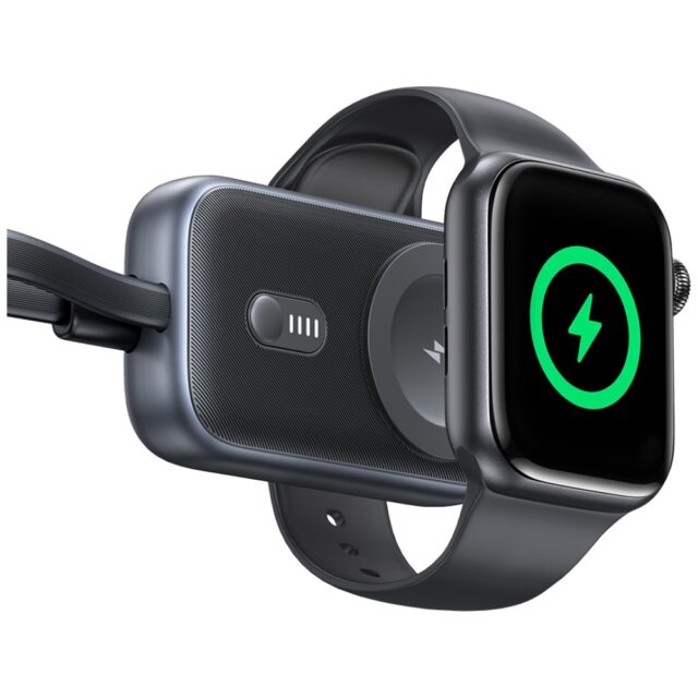 inductive charger for Apple Watch Usams CD245 2-in-1 with 1200mAh powerbank + USB-C cable titanium - imagine 3