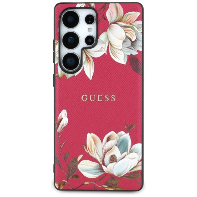 Case Guess Grained Printed Flower Pattern MagSafe for Samsung Galaxy S25 Ultra fuchsia - imagine 3