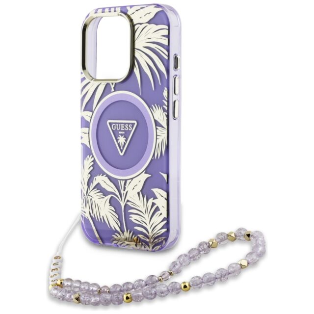 Case Guess Palm Trees Triangle Pearl Strap MagSafe for iPhone 16 Pro Max purple - imagine 5