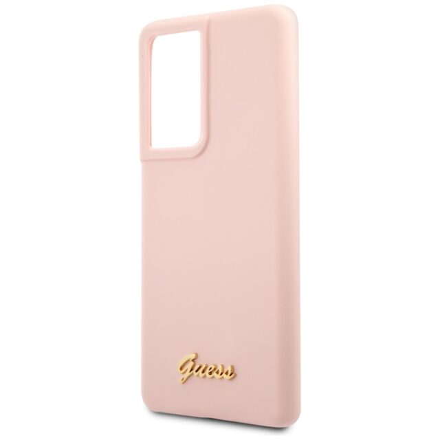 Guess GUHCS21LLSLMGLP S21 Ultra G998 pink hardcase Silicone Script Metal Logo - imagine 6