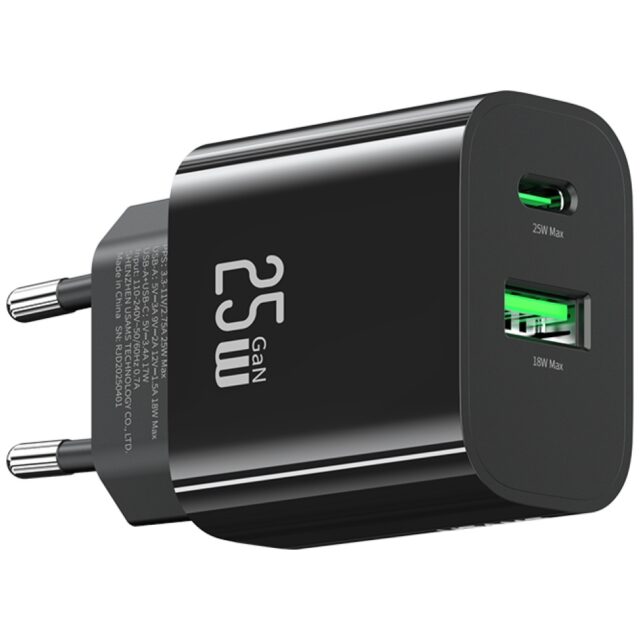 Wall Charger USAMS CC315 T65 25W   1xUSB-C 1xUSB-A Fast Charging black - imagine 3