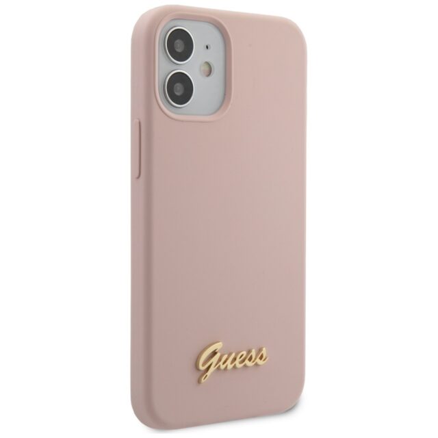 Guess GUHCP12SLSLMGLP iPhone 12 mini 5,4" light pink hardcase Silicone Script Gold Logo - imagine 7
