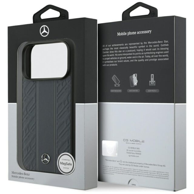 Case Mercedes Leather Laurel Leaves Stripes MagSafe for iPhone 17 Pro blue - imagine 8