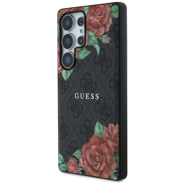 Guess Leather 4G Flowers Print Metal Classic Logo MagSafe Case Samsung Galaxy S25 Ultra black - imagine 2