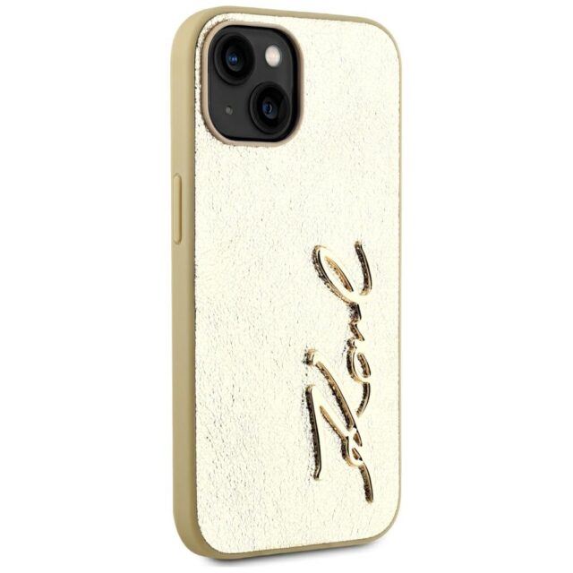 Case Karl Lagerfeld Wrinkled Metal Signature for iPhone 15 gold - imagine 4