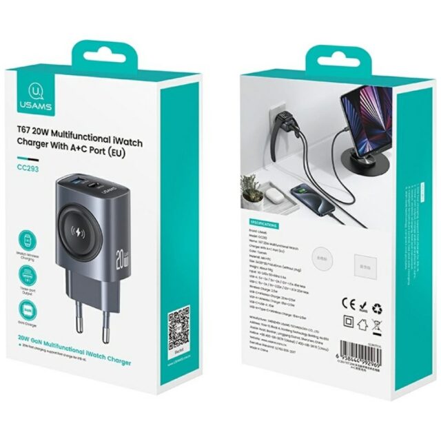 Ładowarka sieciowa USAMS CC293 T67 20W   iWatch 1xUSB-C 1xUSB-A tarnish - imagine 6
