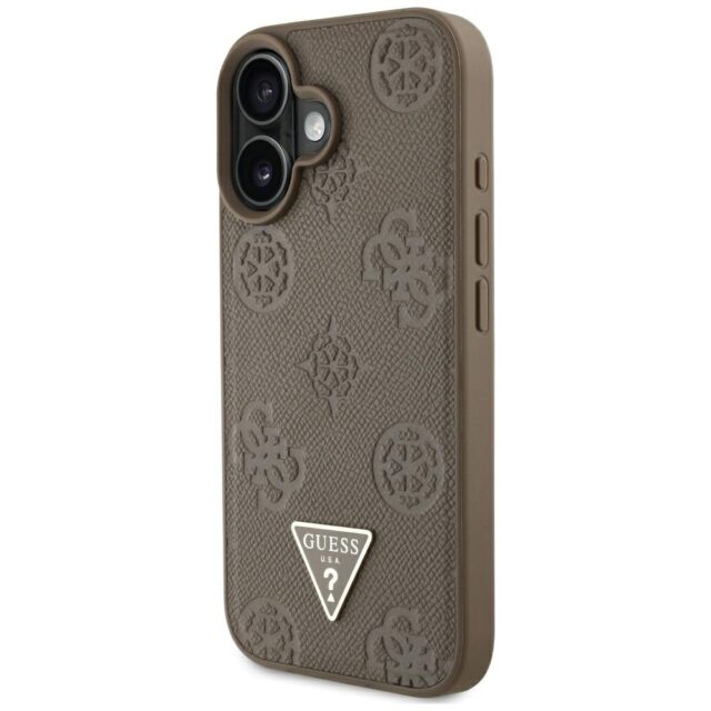 Case Guess Grained Hot Stamp Peony Triangle Logo MagSafe for iPhone 16 brown - imagine 2