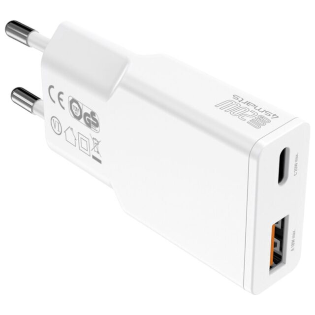 Wall Charger 4smarts PDPlug Slim Duos 20W GaN USB-C+USB-A + USB-C cable 1.5m white - imagine 4