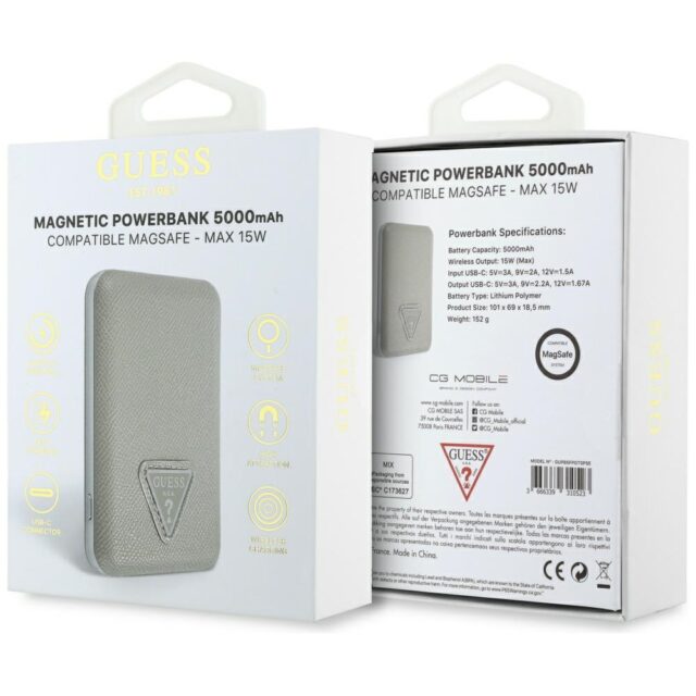 Powerbank indukcyjny Guess Grained        Triangle 5000mAh 15W USB-C MagSafe beżowy - imagine 5