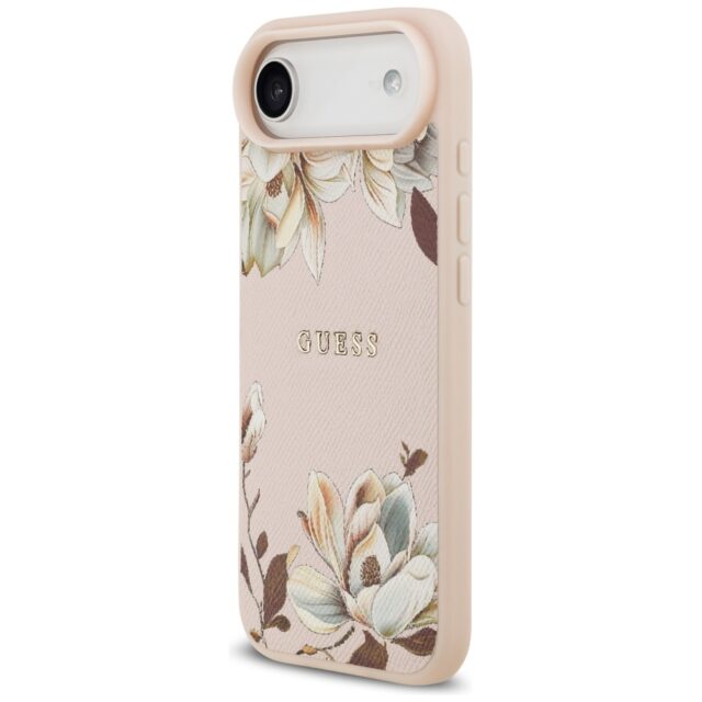 Guess Grained Flowers Classic Logo MagSafe Case for iPhone Air Pink - imagine 2