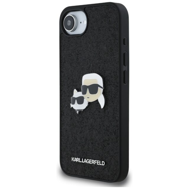 Case Karl Lagerfeld Fixed Glitter Karl&Choupette Heads Metal Pin for iPhone 16e black - imagine 2