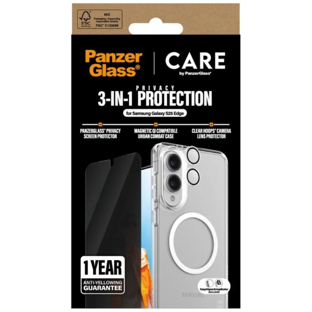 Protective Set CARE by PanzerGlass Flagship 3-in-1 Case+Privacy Glass+Lens for Samsung Galaxy S25 E - imagine 4