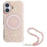 Guess GUHMP16SHCPOFPP iPhone 16 6.1" pink hardcase IML Flower Electro With Pearl Strap MageS - imagine 2