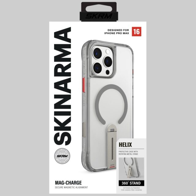 Case Skinarma Helix for iPhone 16 Pro Max Magnetic Charging 360 Rotating Stand titanium - imagine 9
