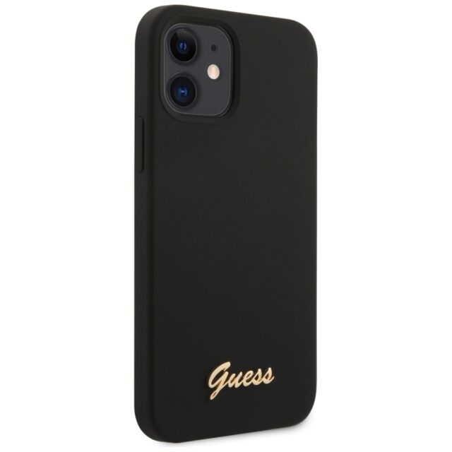 Guess GUHCP12SLSLMGBK iPhone 12 mini 5,4" black hardcase Silicone Script Gold Logo - imagine 7