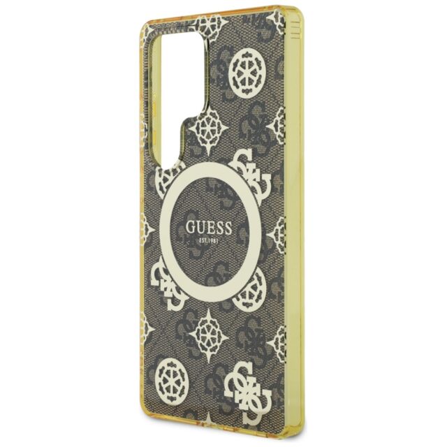 Case Guess 4G Background Gold Electroplated Peony Pattern MagSafe for Samsung Galaxy S25 Ultra brown - imagine 6