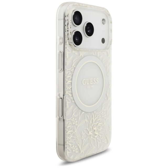 Guess IML Flowers Electro Pearl Strap MagSafe Case for iPhone 17 Pro White - imagine 4