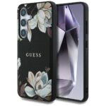 Case Guess Grained Printed Flower Pattern MagSafe to Samsung Galaxy S25 black
