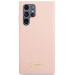 Guess GUHCS23LLSLMGPP S23 Ultra S918 pink hardcase Silicone Script Metal Logo - imagine 3