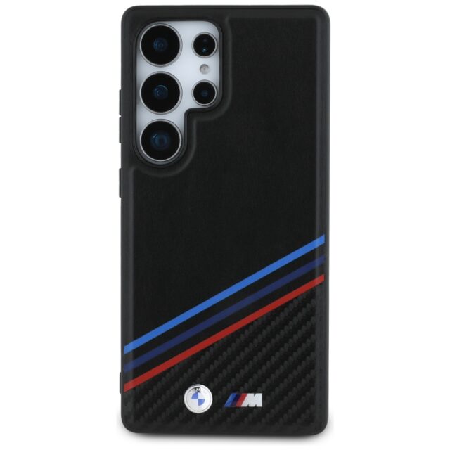 Case BMW Leather Tricolor Crossing Stripes MagSafe for Samsung Galaxy S25 Ultra black - imagine 3