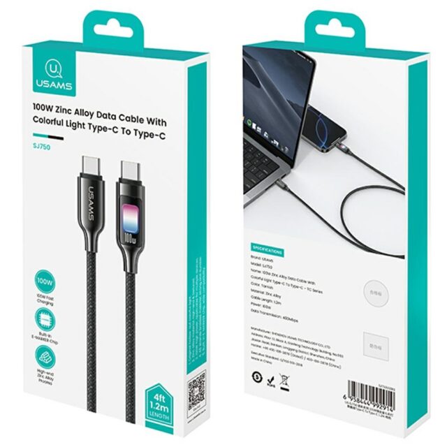 USAMS TC Series SJ750 100W USB-C to USB-C cable 1.2 m tarnish - imagine 6