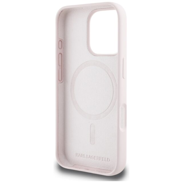 Case Karl Lagerfeld Silicone Double Heads And Circle MagSafe for iPhone 16 Pro pink - imagine 7