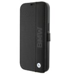 BMW BMBKP15X22RDPK iPhone 15 Pro Max 6.7" black bookcase Leather Textured & Stripe