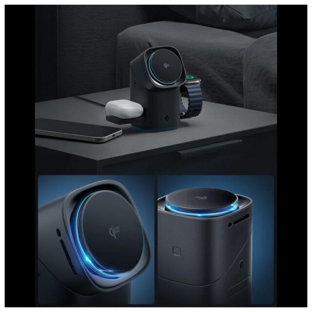 Ładowarka indukcyjna Spigen Essential     EF223MS 3w1 Qi2 obrotowa MagSafe czarny - imagine 3