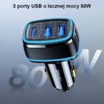 USAMS Car Charger 2xUSB + 1xUSB-C C24 80W (only head) Fast Charge black CC126TC01 (US-CC126) - imagine 8