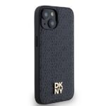 DKNY DKHMP14SPSHRPSK iPhone 14 / 15 / 13 black hardcase Leather Monogram Pattern Metal Logo MagSafe - imagine 4
