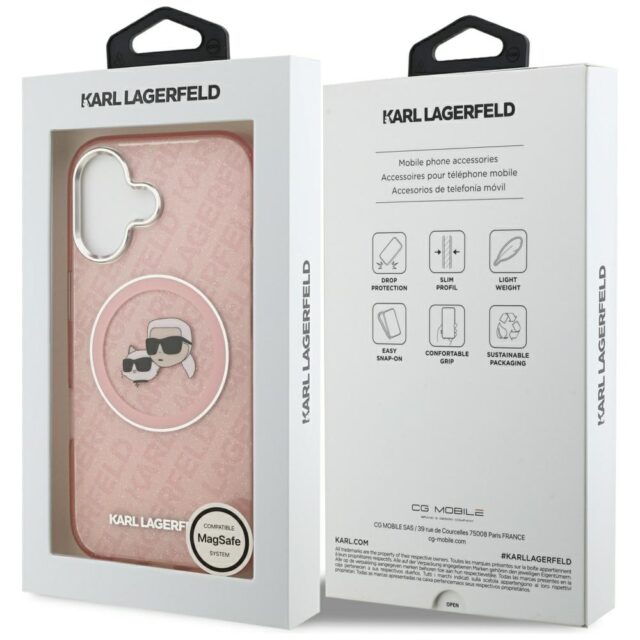 Karl Lagerfeld IML Glitter Karl & Choupette Heads Logo MagSafe Case for iPhone 17 Pink - imagine 8