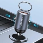 USAMS Car Charger 1xUSB+1xUSB-C C38 30WPD Fast Charge with Built-in Ring Purple CC206C - imagine 6