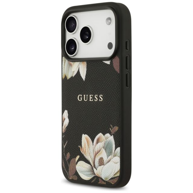 Guess Grained Flowers Classic Logo MagSafe case for iPhone 17 Pro black - imagine 2