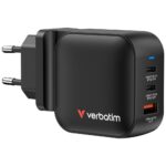 Wall Charger Verbatim Mini GaN 70W 2xUSB-C PD/1x USB-A QC black 32229