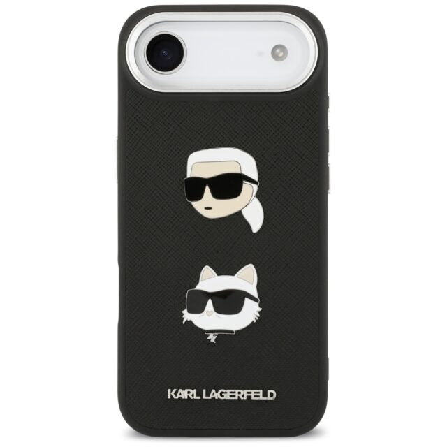 Karl Lagerfeld FW Grained Karl & Choupette Heads Pins & Logo Case for iPhone Air Black - imagine 3
