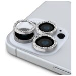 Set 2-in-1 Guess BP Rhinestone screen and camera lens glass for iPhone 16 Pro Max silver - imagine 3
