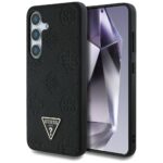 Case Guess Grained Hot Stamp Peony Pattern Triangle Logo MagSafe to Samsung Galaxy S25 black