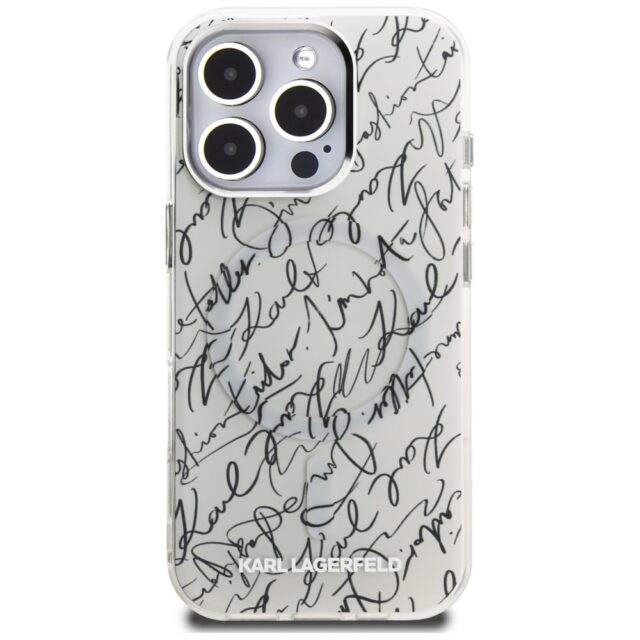 Case Karl Lagerfeld IML Karl Script Pattern MagSafe for iPhone 16 Pro Max white - imagine 3