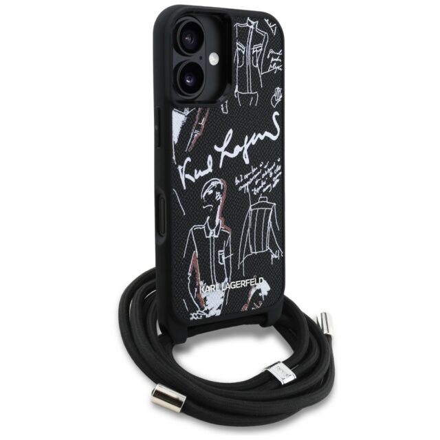 Case Karl Lagerfeld Crossbody Grained    Pattern & Logo MagSafe for iPhone 16 black - imagine 3